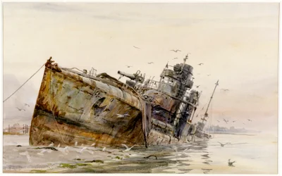 Destructor alemán V82 en el lago Fountain", c.1920-22 (acuarela)