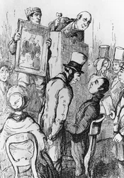 Elefante en venta, ilustración para el capítulo 17 de Vanity Fair, novela de William Makepeace Thackeray (1811-1863), grabado según dibujo de William Makepeace Thackeray (1811-1863), publicado en Chicago en 1882.