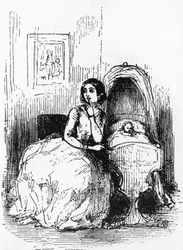 Ilustración para Historia de Pendennis, sus fortunas y desventuras, sus amigos y su mayor enemigo, novela de William Makepeace Thackeray (1811-1863), grabado según dibujo de William Makepeace Thackeray (1811-1863), publicado en 1888, Boston.