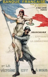 Banco Francés para el Comercio y la Industria. Cartel para el empréstito nacional: «Suscribid el Empréstito de la Liberación y la victoria será nuestra»