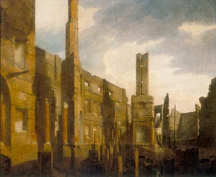 Las ruinas del Panteón en Oxford Street después del desastroso incendio del 14 de enero de 1792