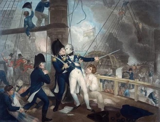 La muerte del almirante Horatio Nelson (1758-1805), en la batalla de Trafalgar