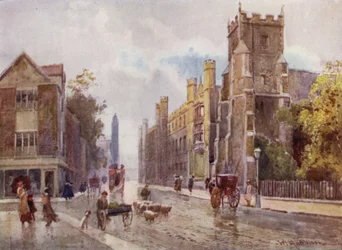 Iglesia de San Botolph y Corpus College desde los Escalones del Pitt Press, Trumpington Street