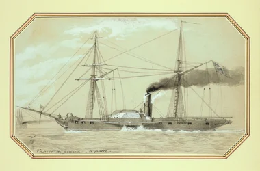 Un barco de guerra a vapor impulsado por paletas