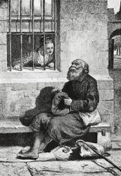 Miss Wardour y la mendiga Edie Ochiltree, ilustración para Antiquary, novela histórica de Walter Scott (1771-1832), grabado según dibujo de William McTaggart (1835-1910).