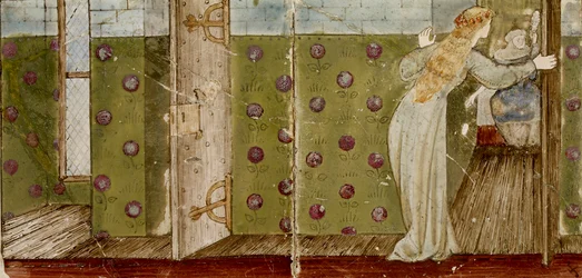 Dieciséis azulejos forman ocho ilustraciones del cuento 