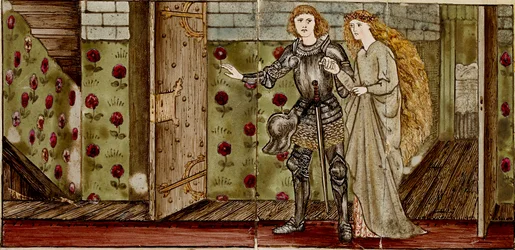 Dieciséis azulejos forman ocho ilustraciones del cuento 