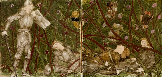 Dieciséis azulejos forman ocho ilustraciones del cuento 