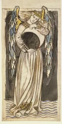 Un ángel sosteniendo una luna menguante