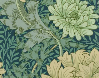 Muestra de papel tapiz de William Morris con crisantemo