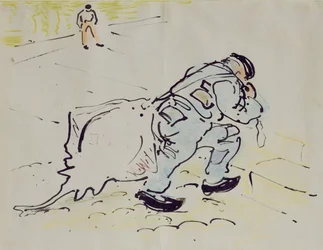 Churchill con un patín (pluma y tinta y crayón sobre papel)