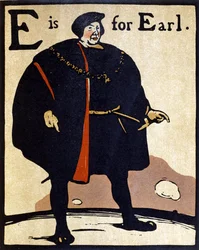 E de Earl, ilustración de "An Alphabet", publicado por William Heinemann