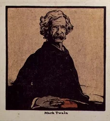 Mark Twain (1835-1910), ilustración de "Twelve Portraits", publicada en 1899 (xilografía coloreada a mano)