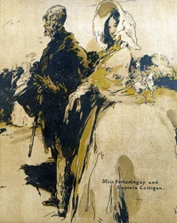 La señorita Fotheringay y el capitán Costigan, ilustración de "Characters of Romance", publicada por primera vez en 1900 (litografía en color)