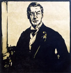 Rt. Hon. Joseph Chamberlain (1836-1914) ilustración de "Twelve Portraits - Second Series", publicada en 1899 (tabla de madera coloreada a mano)
