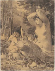 Desnudo con Querubín Sosteniendo un Espejo
