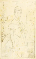 Dama en traje de noche con figura de Venus de Milo