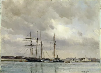 Barcas en el puerto, cargando caolín, hacia 1900