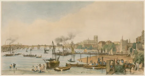Westminster y Hungerford desde el Puente de Waterloo, c. 1840