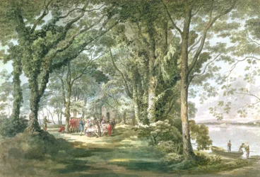 Paisaje con figuras en una comida al aire libre, 1760-1782