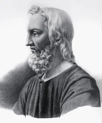 Retrato de Pedanius Dioscorides (circa 40-circa 90), médico, botánico y farmacéutico griego, grabado
