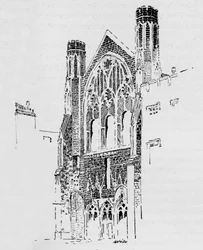 Frente este de la capilla de San Esteban como apareció después del incendio de 1834, c. 1897