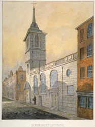 Vista sureste de la Iglesia de Santa Margarita Lothbury, Ciudad de Londres, 1815