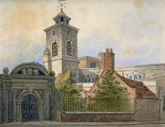 Vista de la iglesia de St Olave, Hart Street, desde Seething Lane, City de Londres, 1815