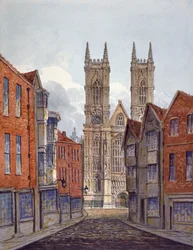 Vista del extremo oeste de la Abadía de Westminster, mirando desde Tothill Street, Londres, c. 1815