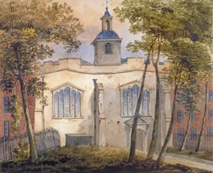 Vista oeste de la iglesia de Santa Elena, Bishopsgate, Ciudad de Londres, hacia 1810