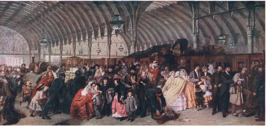 La estación de tren, de Cassells Historia del Pueblo Británico publicada por la Waverley Book Company Limited, c.1940