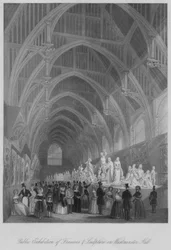 Exposición pública de frescos y esculturas en Westminster Hall, c1841