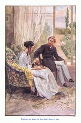 Stephen se sentó en la silla cerca de ella, 1930s