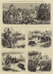 Bocetos de la India, caza de jabalíes en la Presidencia de Bombay