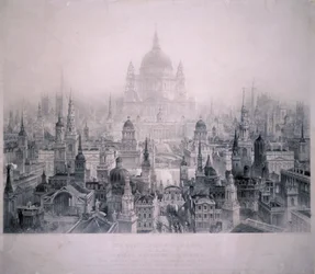 Ciudad de ensueño de los edificios de Christopher Wren, 1842