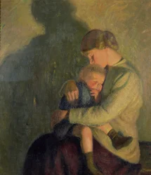 Madre e hijo: Luz de las velas (óleo sobre lienzo)
