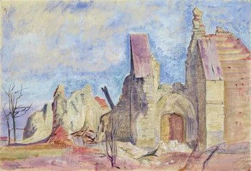La fachada oeste de la iglesia de Marchelepot (gouache sobre papel)