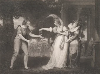 Ante el Palacio del Duque-Rosalind, Celia, Orlando, el Duque..., primera publicación 1800, reeditado 1852