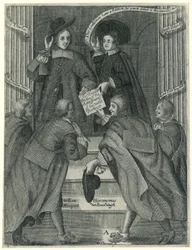 Presentación de una petición al Secretario de Estado inglés, hacia 1654