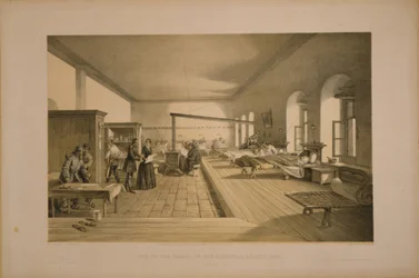 Una de las salas del hospital en Scutari, 1855