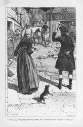 Sra. Poyser, esposa del tío granjero de Hetty Sorrel, Martin Poyser, con el Squire Donnithorne, cuyo hijo Arthur sedujo a Hetty. La Sra. Poyser es posiblemente el personaje cómico más exitoso de George Eliot. Adam Bede de George Eliot, publicado por primer