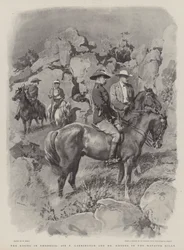 El levantamiento en Rodesia, Sir F Carrington y el Sr. Rhodes en las colinas de Matoppo