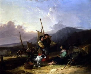 Pescadores en la orilla