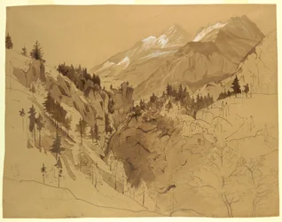 Dibujo, Montañas cerca de Meiringen, Suiza, 1856