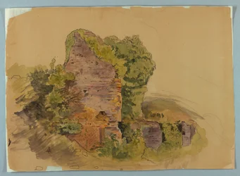Base de torre, boceto de ruinas en el bosque