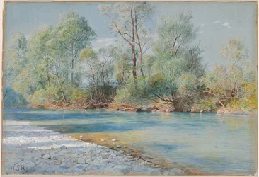 Río Traunstein en el camino a Empfig, Baviera, alrededor de 1893-96