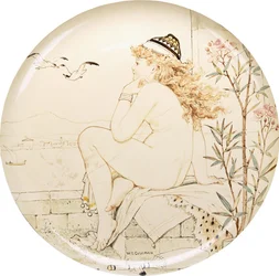 Un plato del estudio de cerámica artística de Minton, pintado con un desnudo mirando al mar, siglo XIX