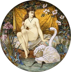 Una gran tazza de loza de Minton, que representa a Leda y el cisne