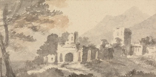 Paisaje italiano con castillo en ruinas
