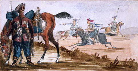 Bashi Bazouk de Circassia, y otros en ejercicio en el fondo